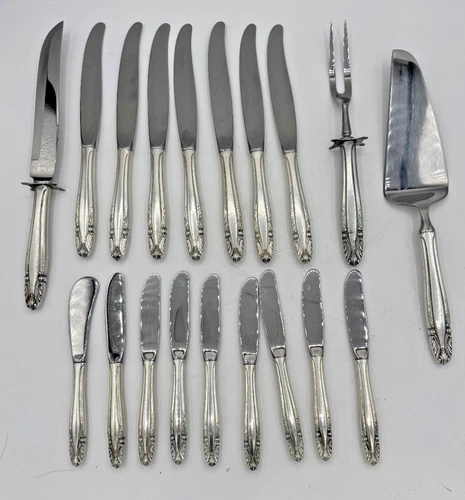 19pc Wallace Sterling Silver Handle Knife Lot Carving Set Pie Server NR