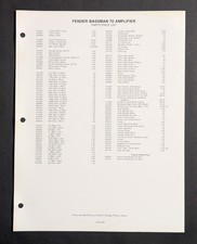 Vtg 1978 Fender Bassman 70 Amplifier Parts Price List Schematic - Rare 70s Amp