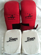 Xsmall Red Sparring gloves & white small shin guards
