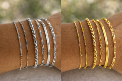 Gold/Silver Chain Bracelet Set   6-Piece Elegant Stack