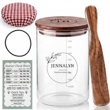 Sourdough Starter Jar Kit - Includes Starter Jar with Teak Lid, Tracker Band,...