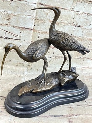 Wader Bird Statue Egret Crane Heron Pair Cottage Beach House Art Bronze Marble