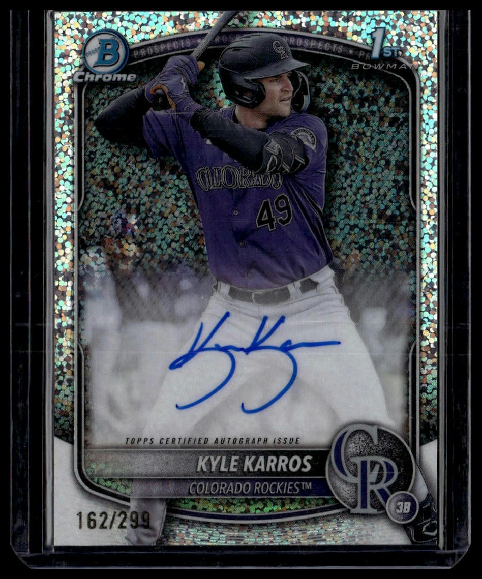 Kyle Karros 2025 Bowman Chrome 1st Prospect Autograph Speckle Refractor #/299