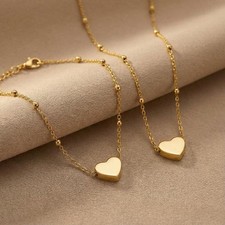 18K Gold-Plated Love Heart Bracelet Pendant Necklace Set Women Gift