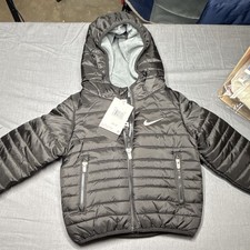 Nike Boys Black Hooded Puffer Jacket 2T Full Zip Fleece Lined Pockets