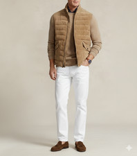 Beige Wildleder Gesteppte Weste für Herren Pure Weich Schafsfell Weste Mantel