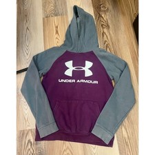 Under Armour ColdGear Youth Large Color Block Kids Purple Grey Hoodie Sports