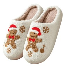 Cute Christmas Slippers for Women  7.5-8 Women/6.5-7 Men Gingerbreadman-snow