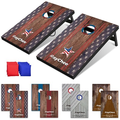 Cornhole Game Boards Set 3x2FT Bean Bag Toss Game Backyard MDF Portable Brown