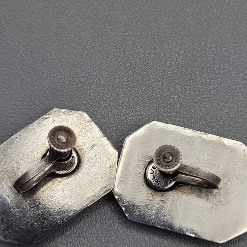 Vintage Earrings Mexico Sterling Silver Foiled Art Glass Rectangle - Picture 7 of 9
