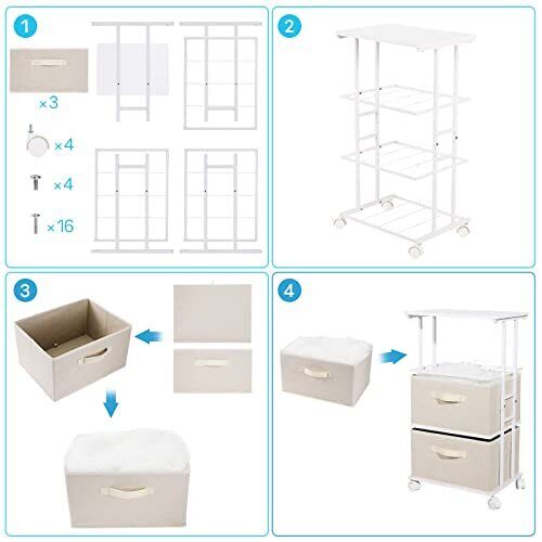 Dresser Tower with 3 Drawers,Fabric Dresser Classic Drawer Dresser Beige - Picture 4 of 6