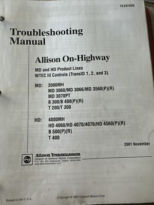 ALLISON WTEC SERIES III TRANSMISSION Troubleshooting MANUAL