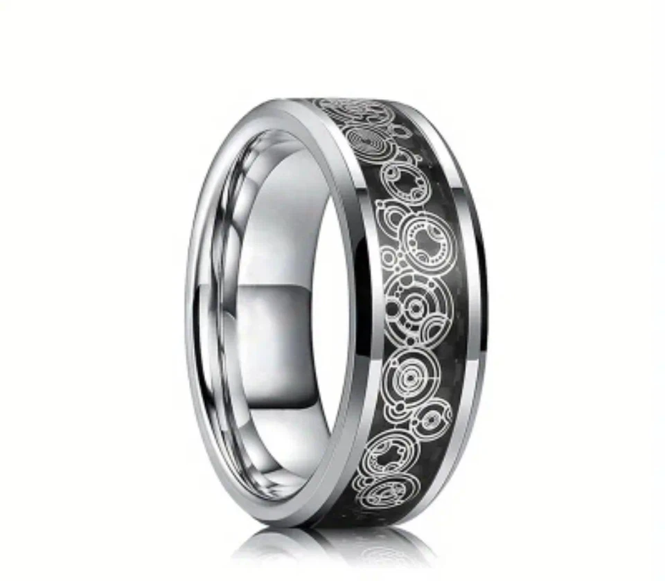 Anillo de moda de moda de moda de 8 mm de ancho de 1 pieza, anillo de acero inoxidable Foto 2 de 3