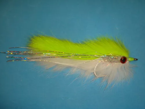 FLY FISHING FLIES - Chartreuse/White DOUBLE BUNNY size #1 (3 pcs.)