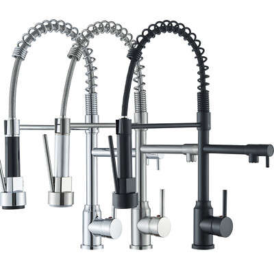 Kitchen Sink Faucet with Sprayer Single Hole Double Spout Mixer with Pot Filler