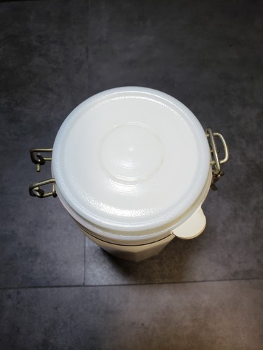 Vintage White Milk Glass Storage Jar with Wire Bail 12 Sided Design - Picture 4 of 9