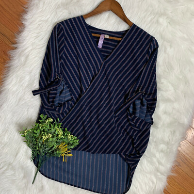 Alya Francescas Women s Size Large Blue/ Stripe Draped Lightweight Blouse