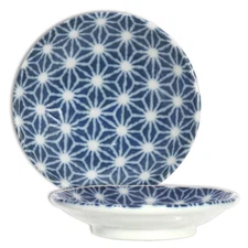 SET of 2 Japanese 3.5"D Soy Sauce Wasabi Dipping Dish Blue Asanoha Made in Japan