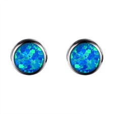 E08 Ohrstecker Ohrring Kreis Punkt Opal Feueropal blau versilbert