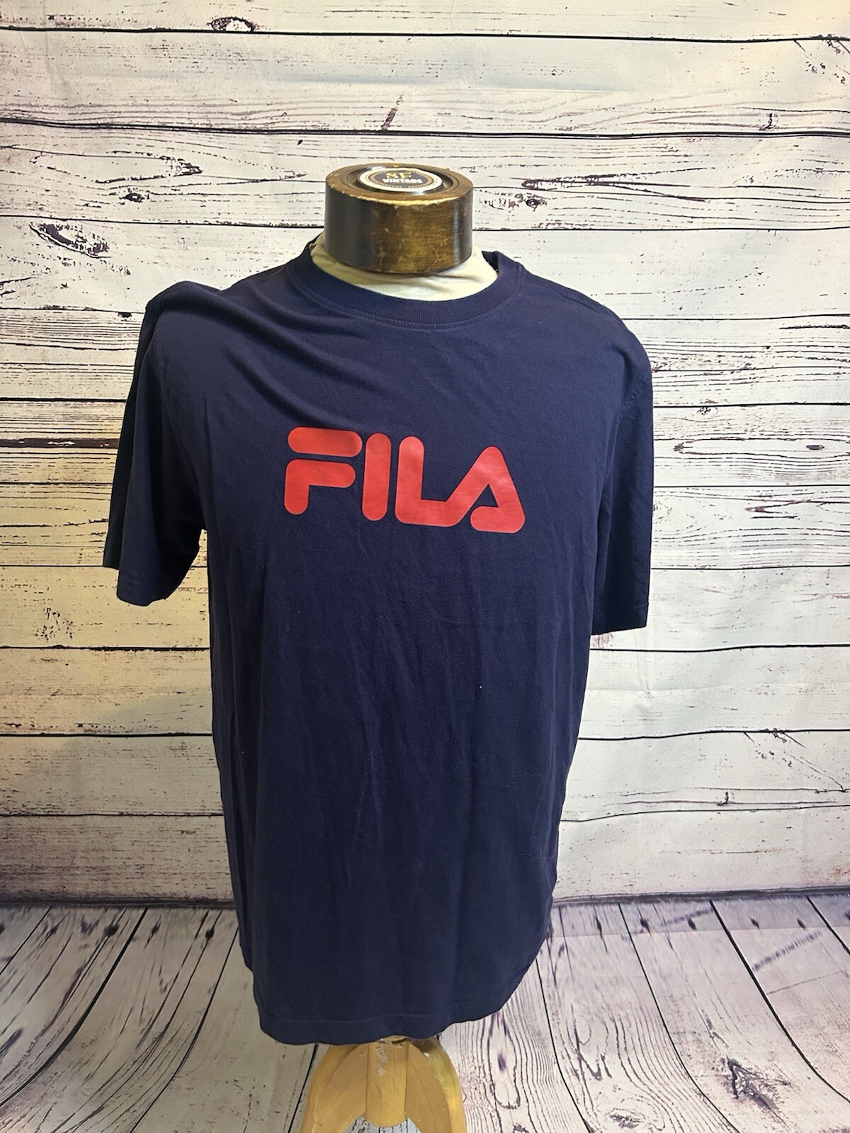 T shirt girocollo Fila blu navy manica corta taglia media stampa rossa