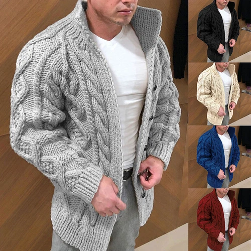 Invierno Cálido Tejido Cárdigan Suéter Para Hombres Informal Manga Larga Chaqueta Abrigo Exterior - Imagen 2 de 21