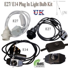 E27 Plug In Pendant Light Cord Set 2M/4M Inline Switch Lamp Holder Kit UK
