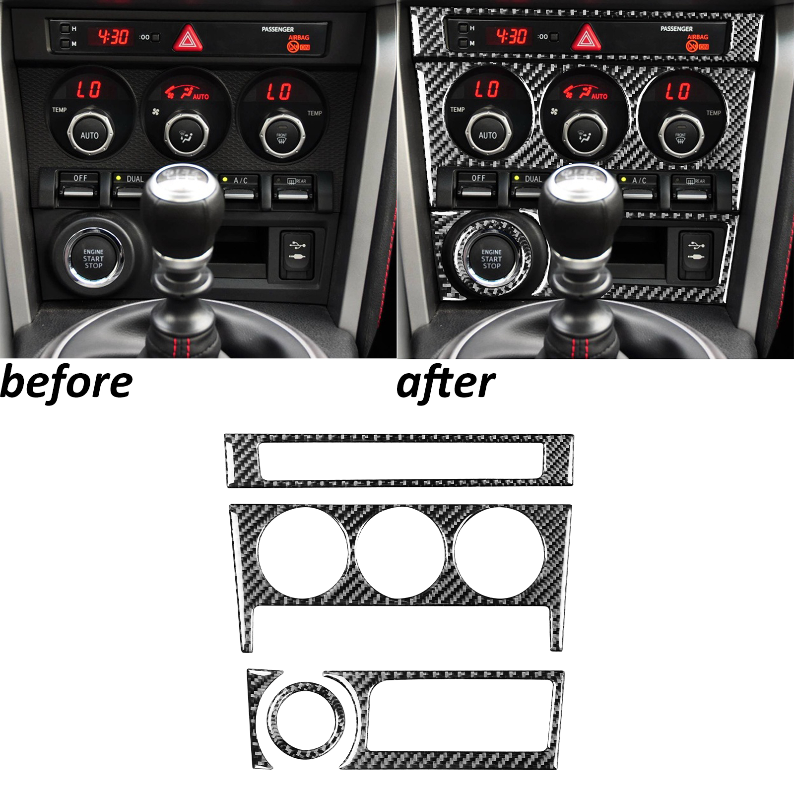 5Pcs Real Carbon Fiber Center Console Panel Cover Trim for Subaru BRZ 86 2017-19 Models