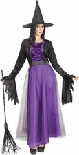 Purple Black Witch Adult Costume Dress Hat NEW