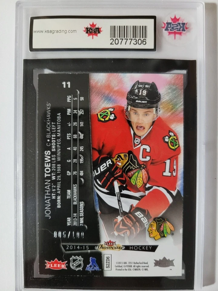 Jonathan Toews 2014-15 Precious Metal Gem GREEN Hockey Card #5/100 KSA Graded 9! - Image 2 of 2