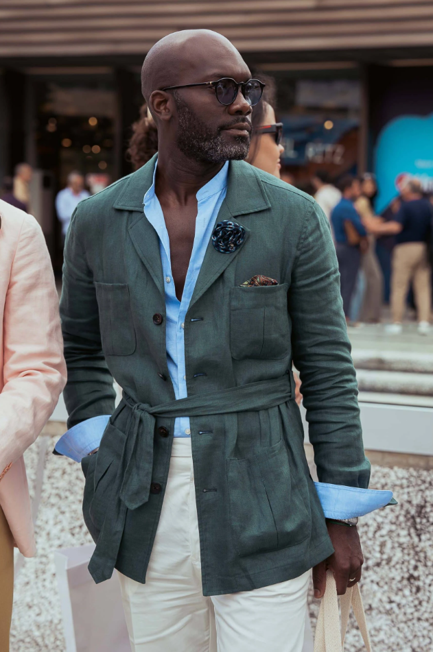 Linen Men's Safari Jacket Summer Casual Sports with Belt Wedding
