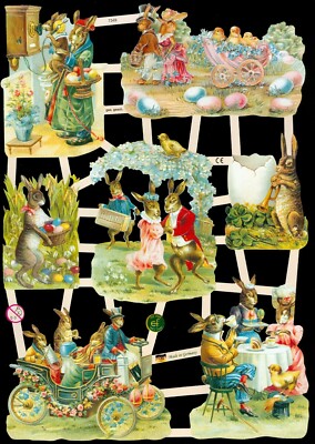 VICTORIAN STYLE DIE CUT PAPER SCRAPS EASTER BUNNIES ef7349 GERMANY