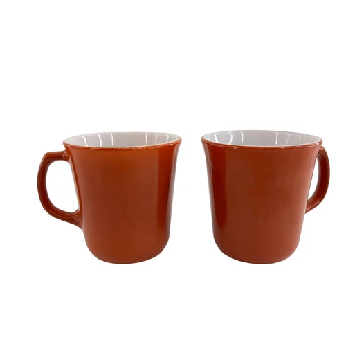 Pyrex Burnt Orange D Handle Mug Cup Vintage Mid Centure Modern Set of 2