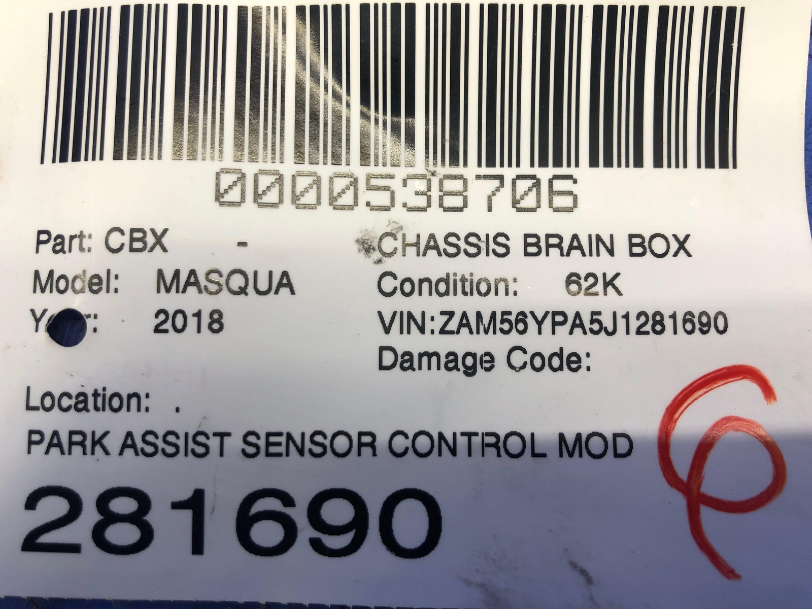 2017-2021 MASERATI QUATTROPORTE OEM PARK ASSIST SENSOR CONTROL MODULE UNIT
