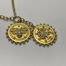 Lisa Robertson Necklace Bee, Tree Of Life Double Charm Gold Tone 16-18.5” Adjust