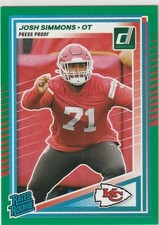 JOSH SIMMONS 2025 DONRUSS RATED ROOKIE GREEN PRESS PROOF RC #368 CHIEFS & OSU