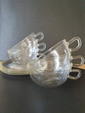 6 Tee Gedecke Wilhelm Wagenfeld Bauhaus Saale Glas DDR 50er Teetasse Tasse Teho