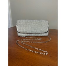 Silver Rhinestone Evening Clutch Bag Wedding Prom Formal Shoulder Bag Chain