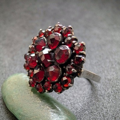 Vintage Ring 925 Silber vergoldet Granat Tracht alt RG 57