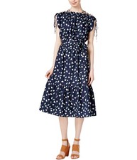 maison Jules Womens Printed Smocked Fit Flare Dress