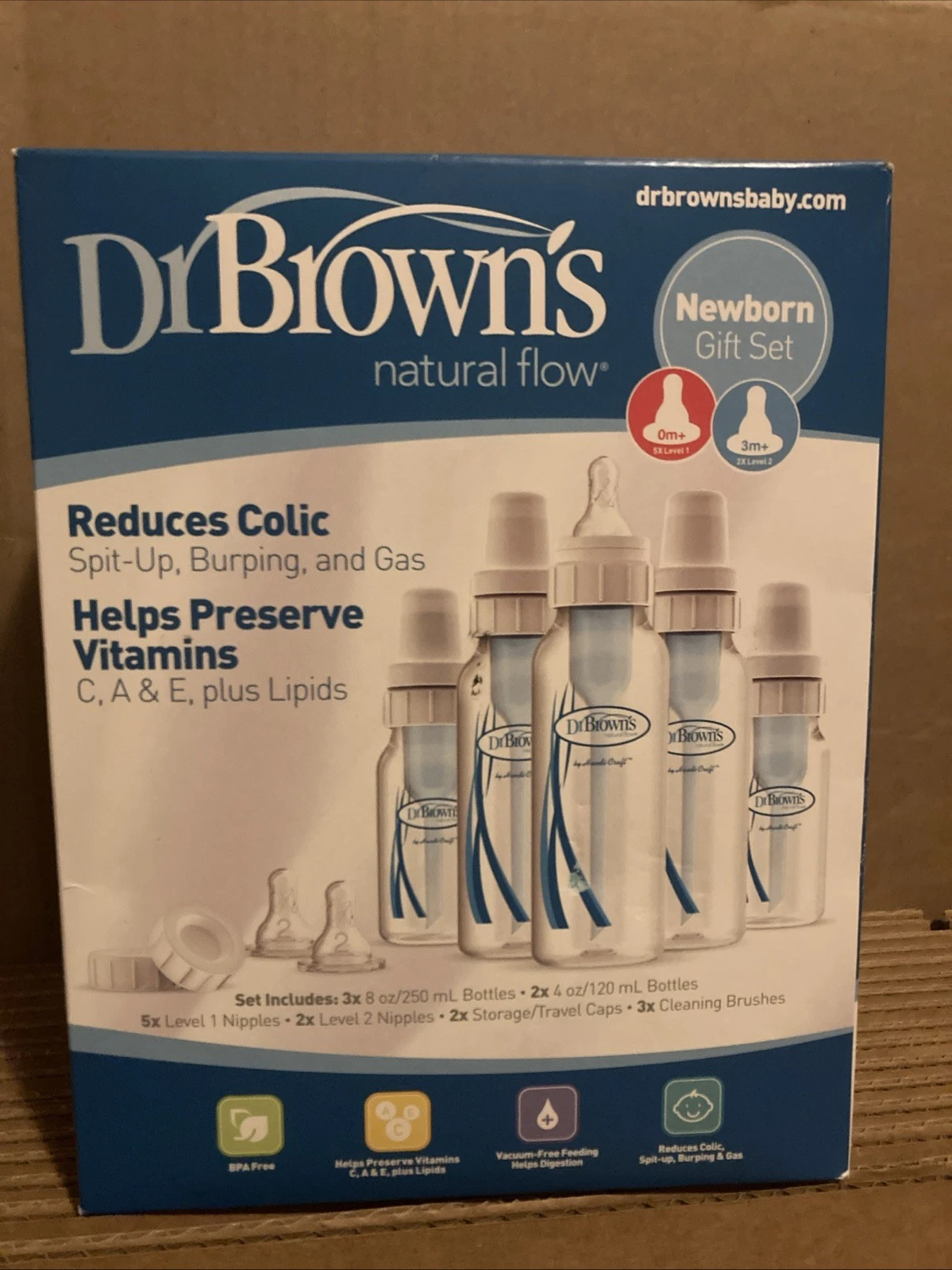 Dr Brown’s Standard Newborn Feeding Set- 5 Bottles Natural Flow