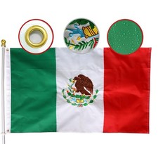 MIDLE Double Sides Mexico Flag 3x5 Ft Large Outdoor - Embroidered Mexican coa...