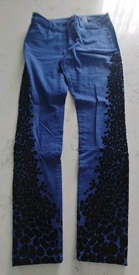 Max&Co. Women's Blue Black Denim Pants Velvet Design Front Back Pockets Size 2