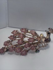 Big Peacock Hair Clip Rhinestone Crystal Chunky Pink Tone