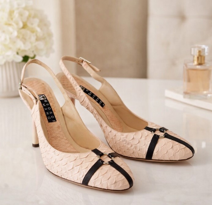 George Mang Pink Python Slingback Heels Italy w/B… - image 1