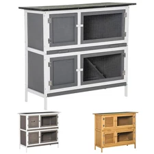 PawHut Solid Wood Rabbit/Bunny Hutch with 2 Large Main Rooms
