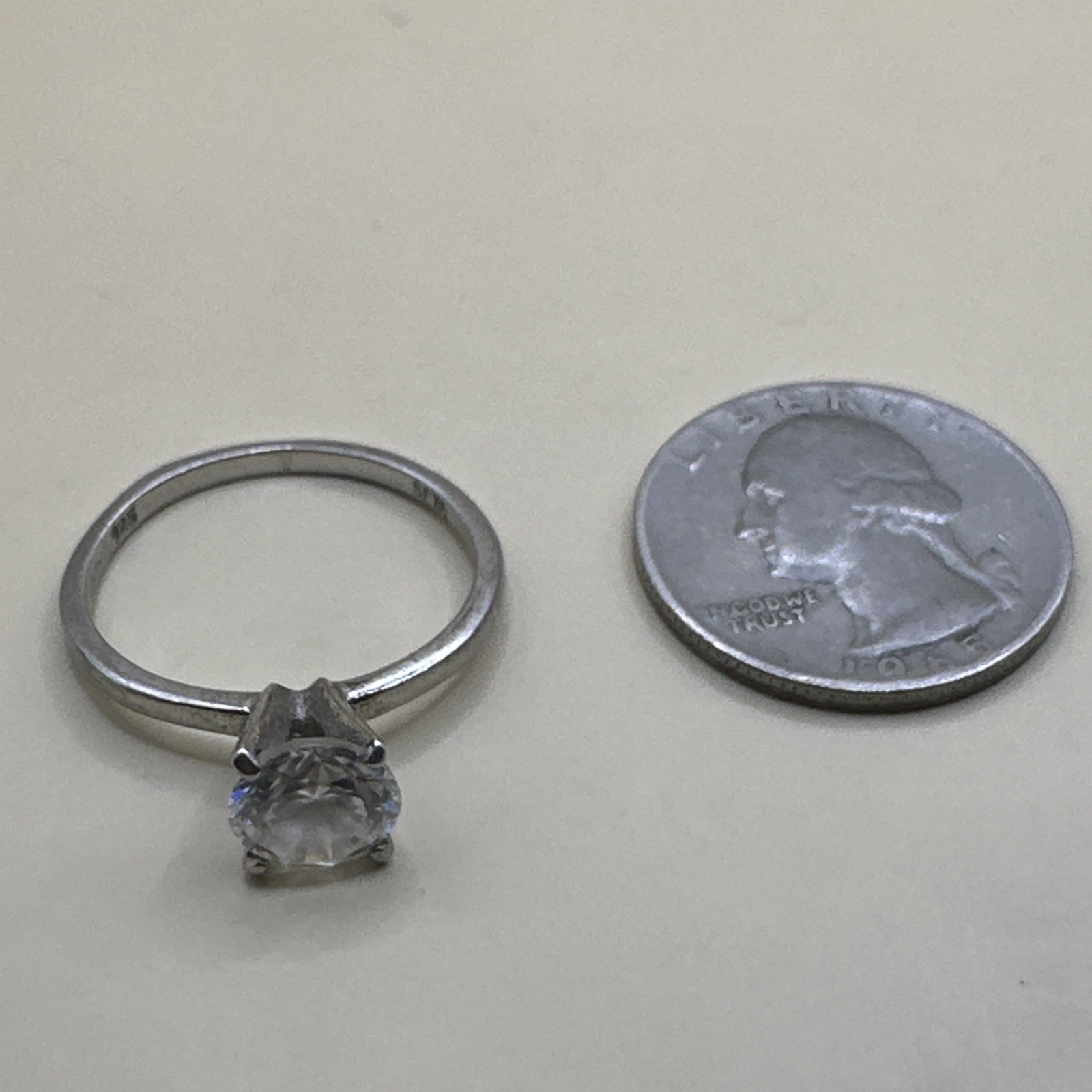 Large Round White Stone Set Solitaire Sterling Si… - image 8