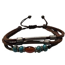 Boho Leather Mixed Bead Bracelet Adjustable Turquoise Beads Unisex Jewelry