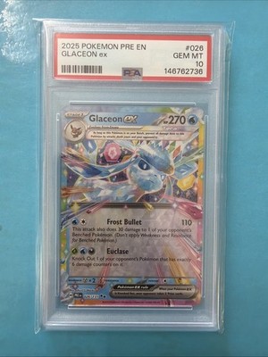 【かず】エキゾチックジェム+アテンションエックスまとめ買い 2025 Pokemon PRE EN Glaceon ex #026 Prismatic Evolutions PSA 10