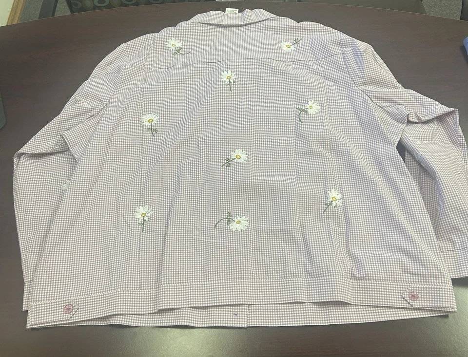 Quacker Factory Sz 3X Purple Gingham Embroidered Daisies Jacket NWT - Image 2 of 4
