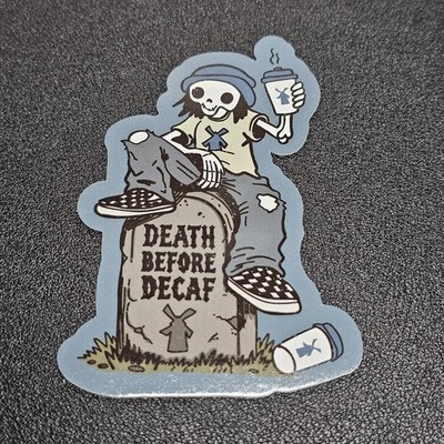 Dutch Bros Coffee October 2026 Sticker Drop Death Before Decaf Skeleton Sticker